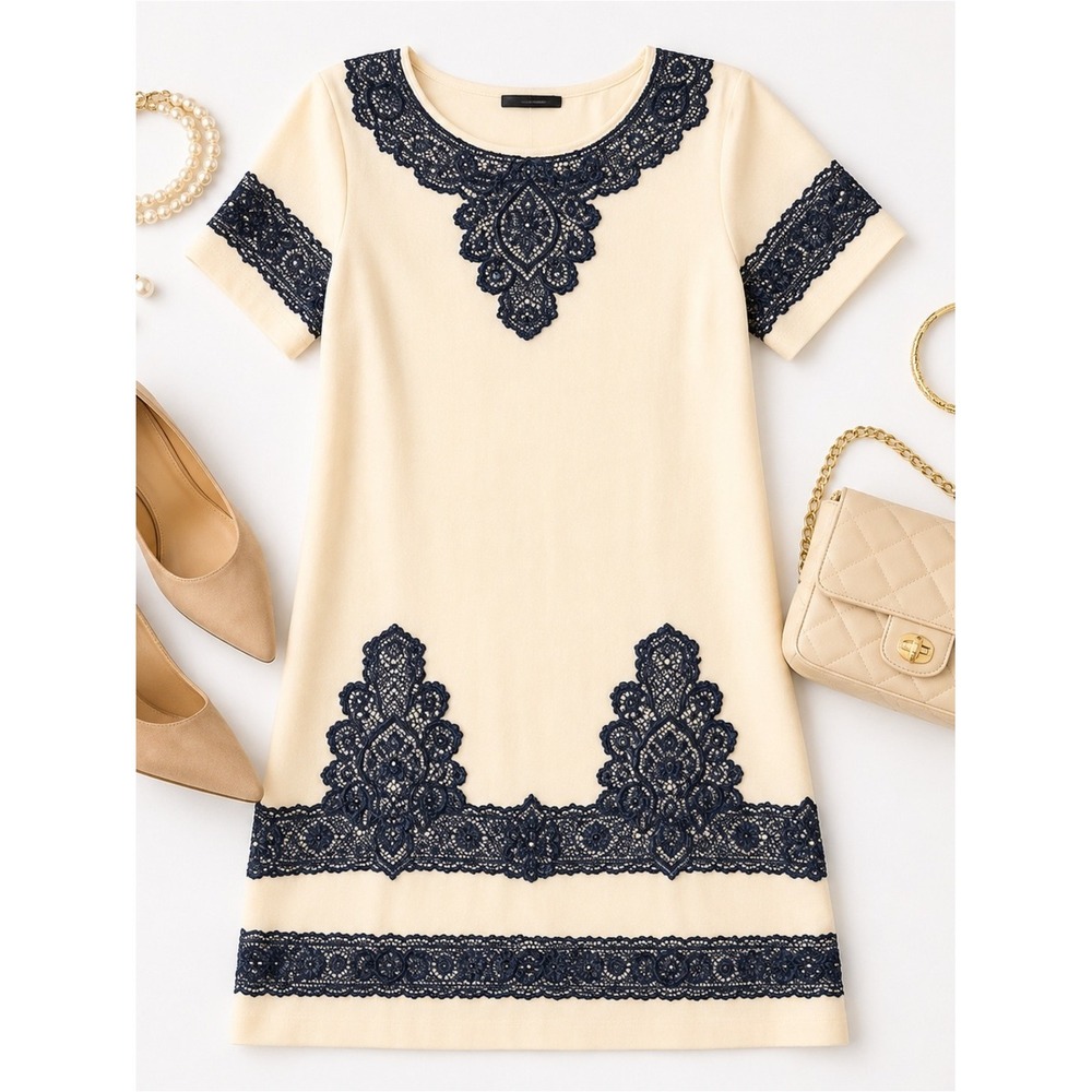 San & Soni Loka Petite Tunic Dress XXS Cream Beaded Embroidered Elegant Boho EUC - Picture 15 of 16